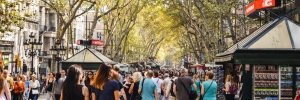 Profile La Rambla street in Barcelona. La Rambla street is most famous street in Barcelona and also called Las Ramblas