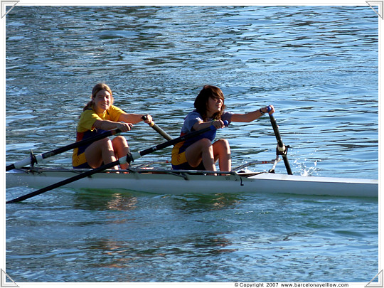 Rowers in Barcelona marina in January